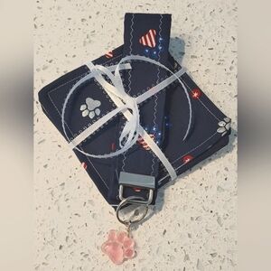 Navy Blue Paw Print Coaster Set (4) Also Included Is A Lanyard Keychain